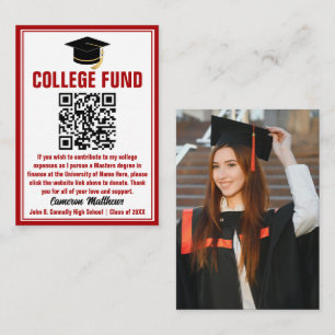 Red Graduate Photo College Fund QR Code Enclosure Card