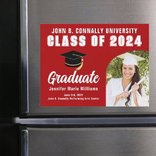 Red Graduate Photo Custom Graduation Magnet Card