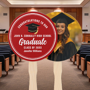 Red Graduate Photo Custom Graduation Party Hand Fan