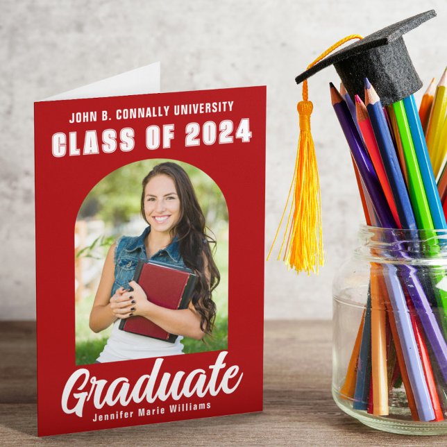 Red Graduate Photo Modern Bold Folded Graduation Announcement (Creator Uploaded)