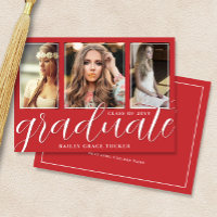 Red Graduate Script 3-Photo Graduation