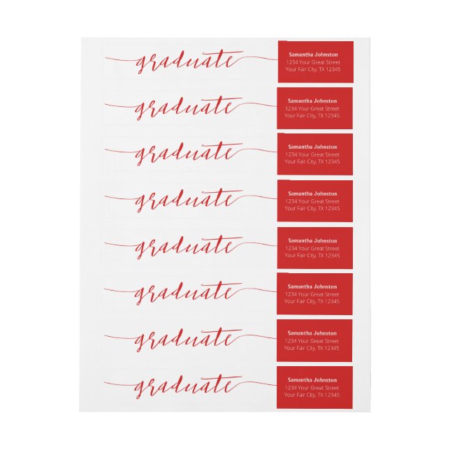 Red Graduate Script Modern Wrap Around Label (Sheet)