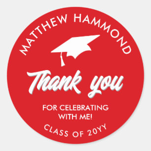 Red Graduating Class Thank You Grad Cap Classic Round Sticker