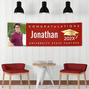 Red graduation 1 photo gold cap modern bold simple banner
