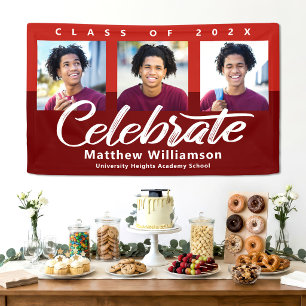 Red Graduation 3 Photo Bold Script Modern Minimal Banner