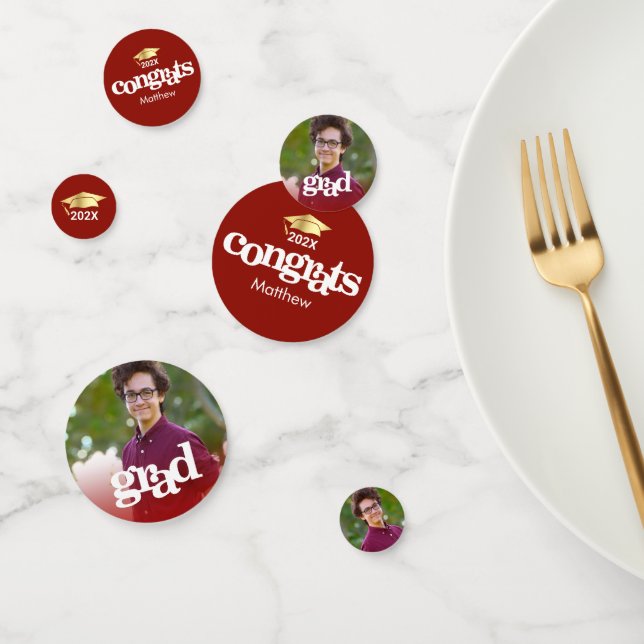 Red graduation 3 photo modern bold typography confetti (Group)