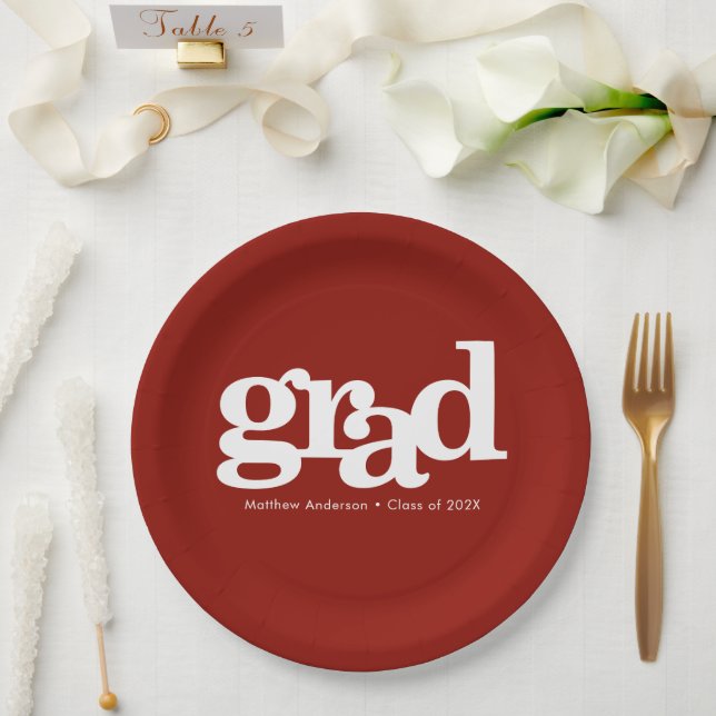 Red graduation bold modern simple typography paper plate (Wedding)