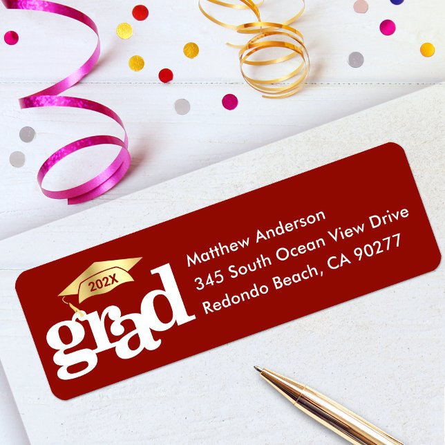 Red Graduation Bold Modern Type Gold Cap Address (Creator Uploaded)