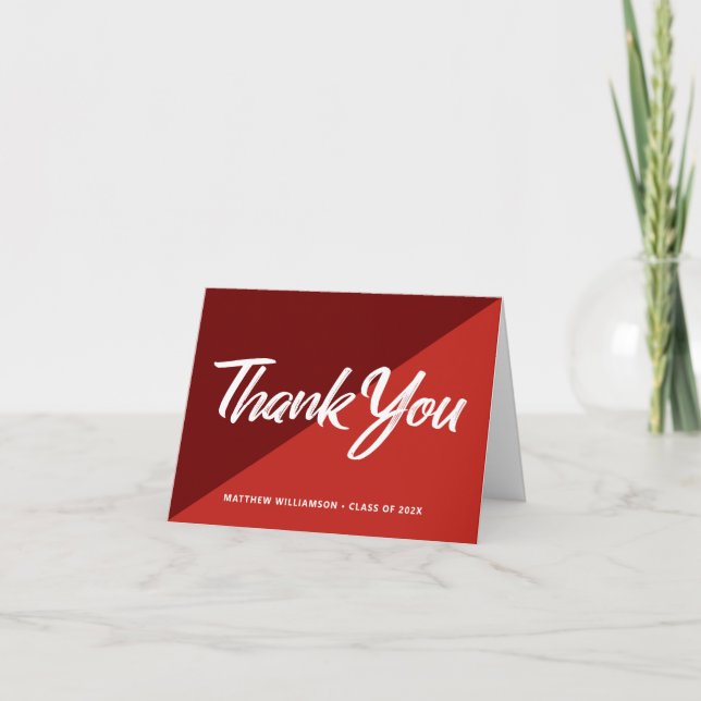 Red Graduation Bold Script Cap Icon Retro Minimal Thank You Card (Front)