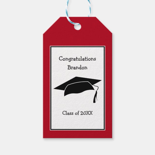 Red Graduation Cap Congratulations Gift Tags (Front)