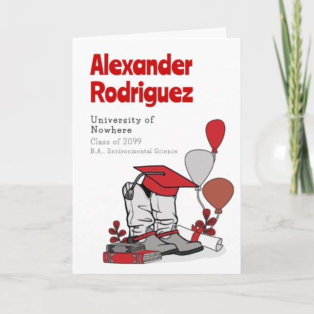 Red Graduation Cap Cowboy Boot Arrangement Invitation (Front)