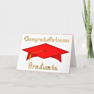 Red Graduation Cap Gold Glitter Party Hat or Card