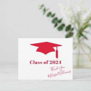 Red Graduation Cap - Thank You Postcard