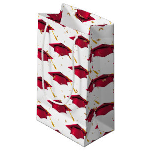 Red Graduation Cap with Confetti Small Gift Bag