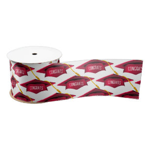 Red Graduation Caps with Congrats Text Satin Ribbon