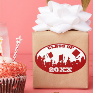 Red Graduation Class of Current Year Oval Stickers