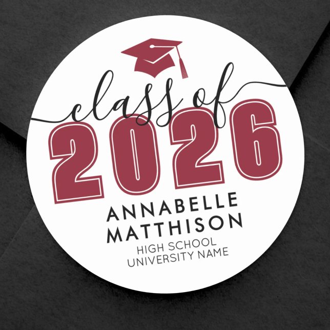 Red Graduation Classic Round Sticker (Graduate Black White Graduation Classic Round Sticker)