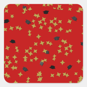 Red Graduation Confetti Square Sticker