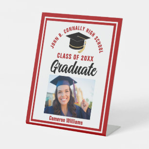 Red Graduation Custom Graduate Photo Party Pedestal Sign