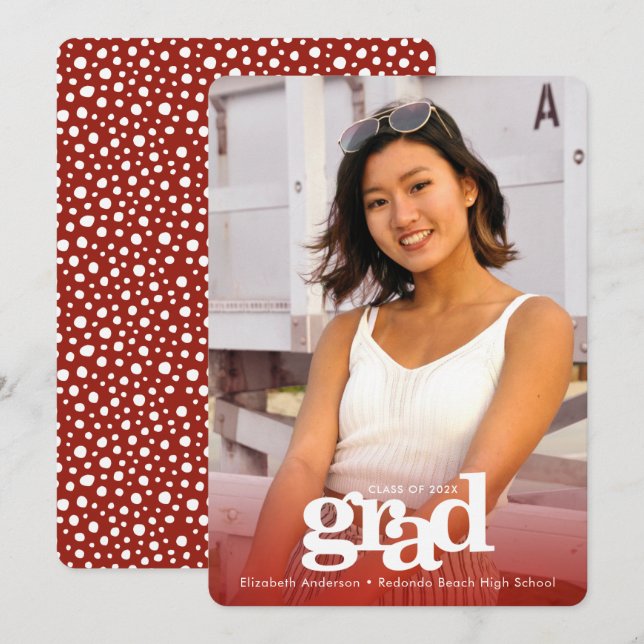 Red graduation custom photo bold simple modern announcement (Front/Back)