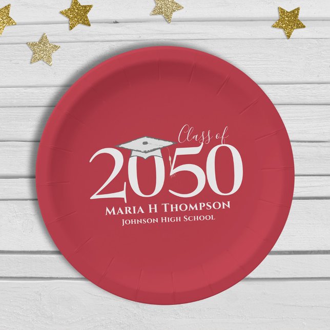Red Graduation Custom Typography Simple Paper Plate (Creator Uploaded)