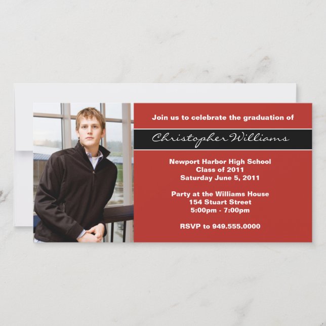 Red Graduation Invitation Announcement Cards (Front)