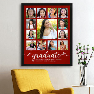 Red Graduation K–12 Photo Collage Modern Script Poster