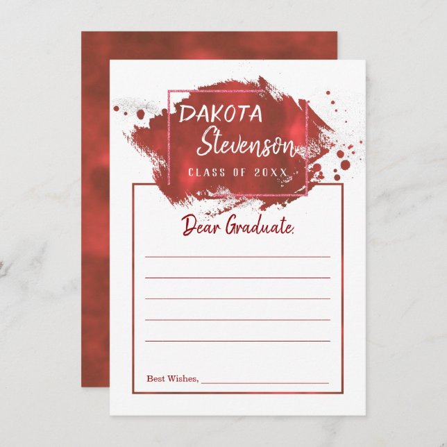 Red Graduation | Paint Splatter Grad Party Advice Invitation (Front/Back)