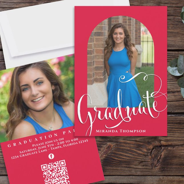 Red Graduation Party Custom Photo Elegant Invitation (Creator Uploaded)