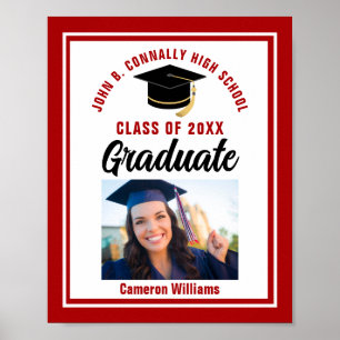 Red Graduation Personalised Graduate Photo Party Poster