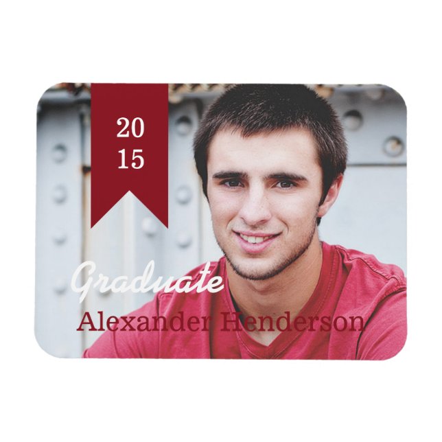Red Graduation Photo Announcement Magnet (Horizontal)