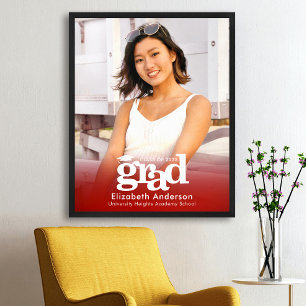 Red Graduation Photo Bold Typography Minimalist Poster