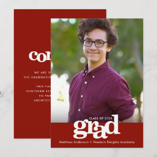 Red graduation photo bold typography modern announcement