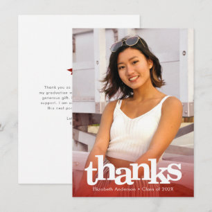 Red graduation photo bold typography modern thank you card