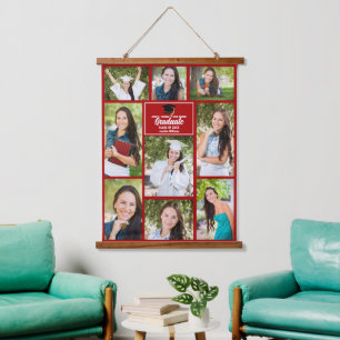 Red Graduation Photo Collage Custom Keepsake Hanging Tapestry