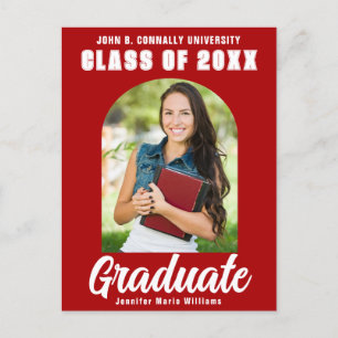 Red Graduation Photo Modern Bold Graduation Postcard