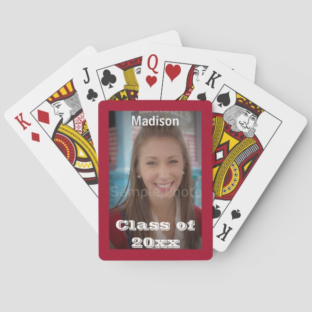 Red Graduation Photo Playing Cards (Back)