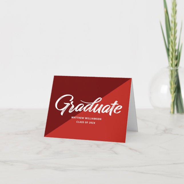 Red Graduation Retro Bold Script Cap Icon Minimal Thank You Card (Front)