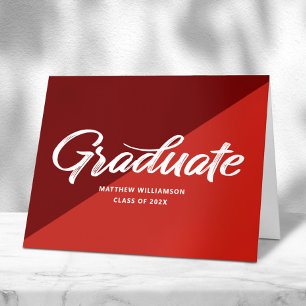 Red Graduation Retro Bold Script Cap Icon Minimal Thank You Card