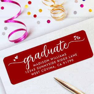 Red Graduation Script Hearts Bold Modern Address