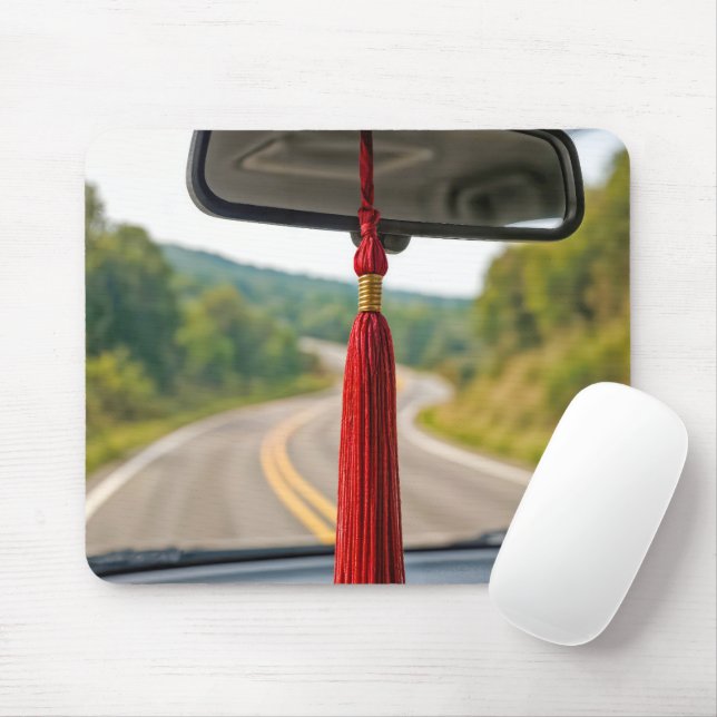 Red Graduation Tassel On Rear View Car Mirror Mouse Mat (With Mouse)