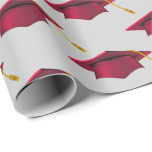 Red Graduations Caps on Grey Wrapping Paper