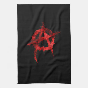 Red Graffiti Anarchy Symbol Tea Towel