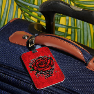 Red Graffiti Rose Abstract Floral Grunge Art Luggage Tag