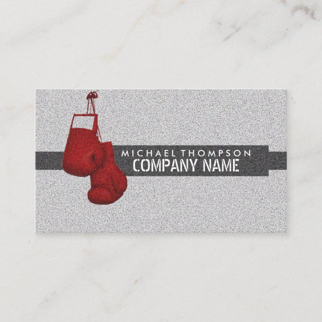 Red Grained Boxing Gloves, Boxer, Boxing Trainer Business Card (Front)