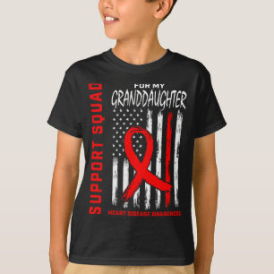 Red Granddaughter Heart Disease Awareness Flag Bac T-Shirt