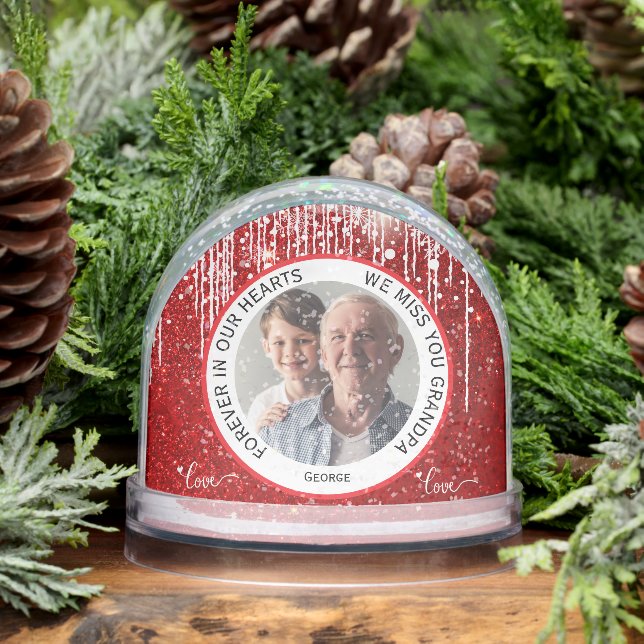 Red Grandpa Forever in Our Hearts Memorial  Snowglobe (Winter)
