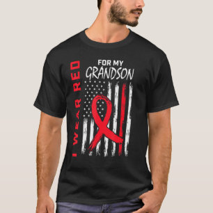 Red Grandson Heart Disease Awareness US Flag Match T-Shirt
