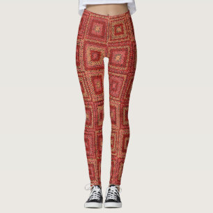 Red Granny Square Pattern Leggings