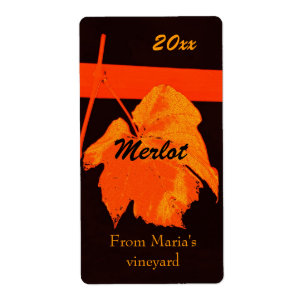 Red grape leaf wine bottle label